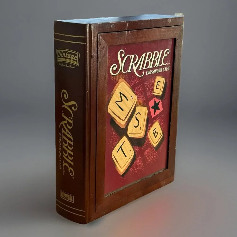 Scrabble Crossword Game Vintage Bookshelf Edition Wooden Box Parker‎ Complete